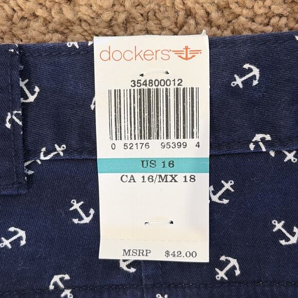 Dockers Navy Blue Nautical Allover Anchor Chino Shorts Preppy Womens 16 NEW NWT - Picture 5 of 7